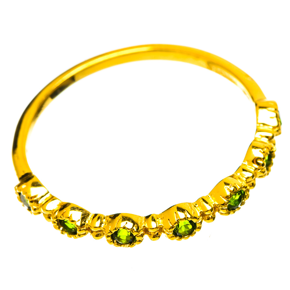 Gold plated diopside ring with green gemstone bezel links, polished gold band