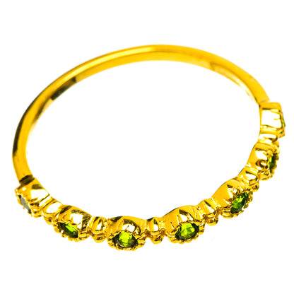 Gold plated diopside ring with green gemstone bezel links, polished gold band