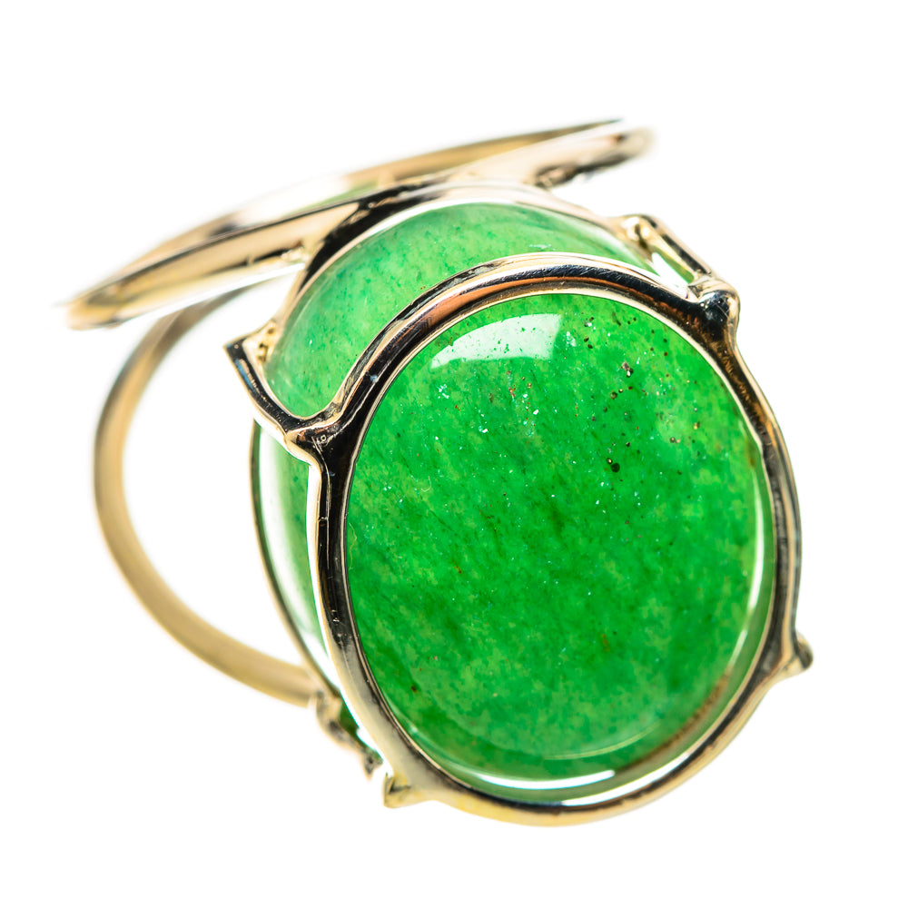 Green aventurine oval ring in 925 sterling silver, side view with prongs