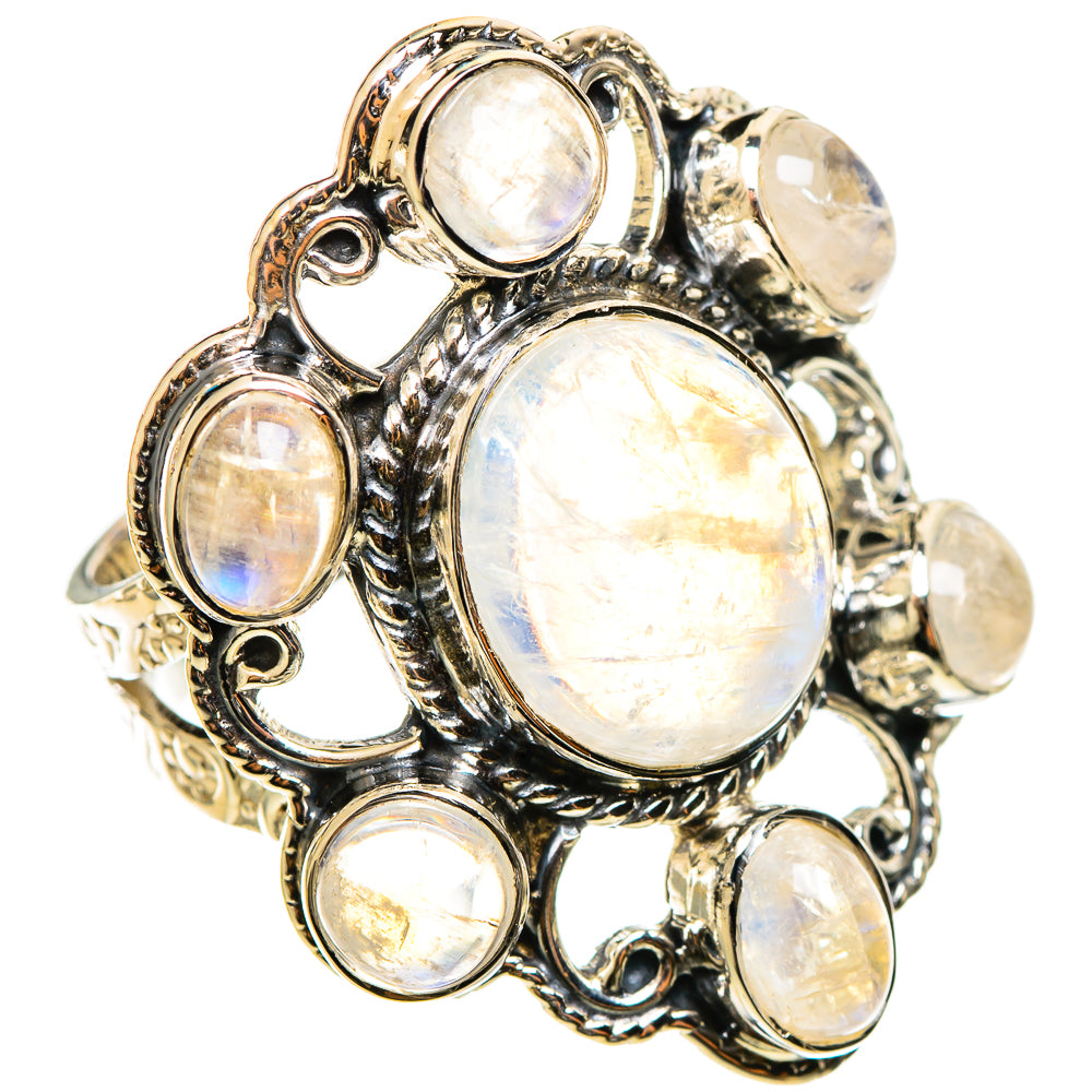 925 sterling silver rainbow moonstone ring with oval center stone and side halos
