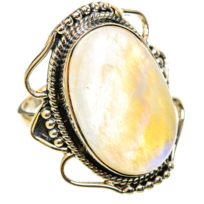 Large oval moonstone ring with silver beaded bezel and scalloped band details