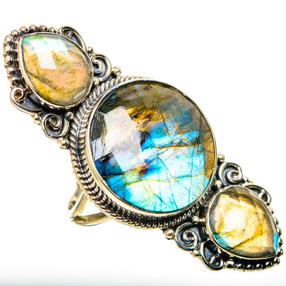 Labradorite oval gemstone ring in sterling silver with blue and gold iridescent flashes
