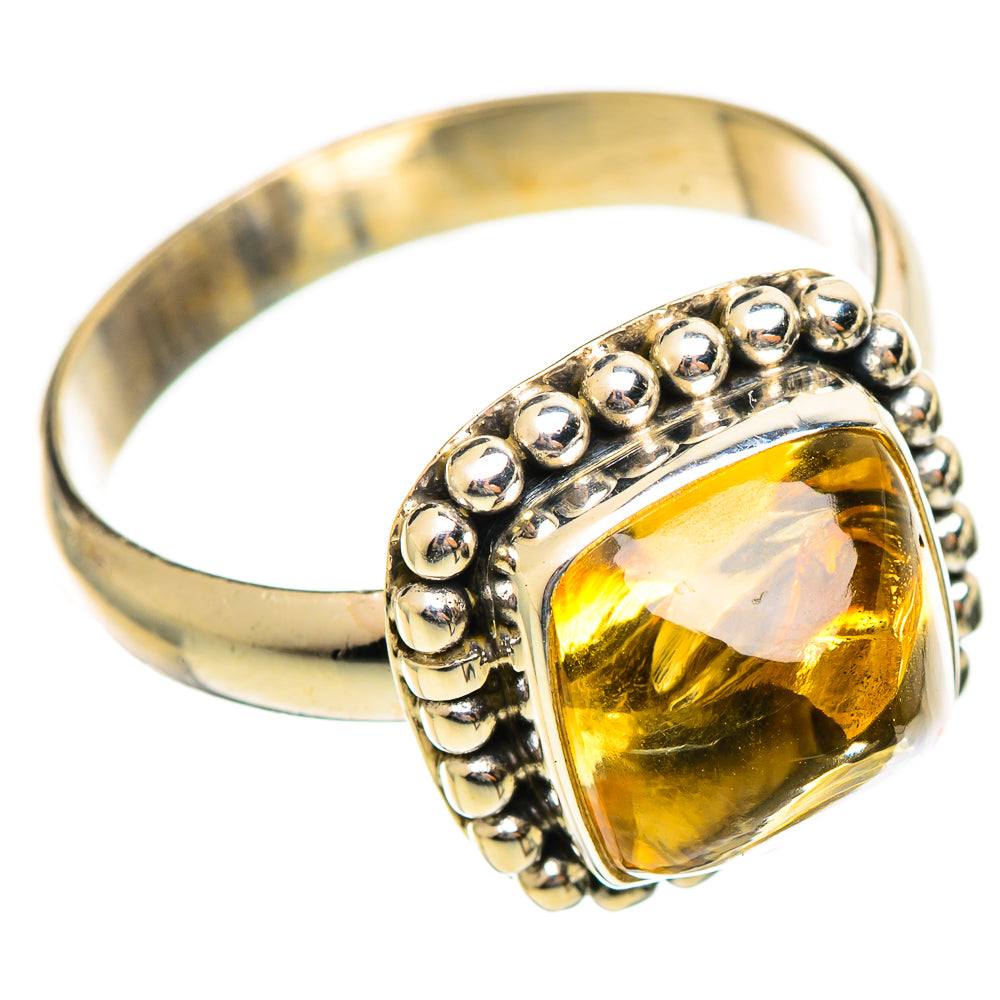 Natural citrine sugarloaf ring, size 9, 925 sterling silver band with raised bead setting