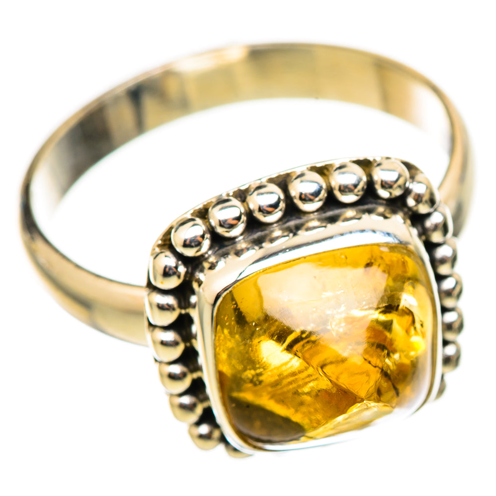 Natural citrine sugarloaf ring, size 9, 925 silver band with beaded halo