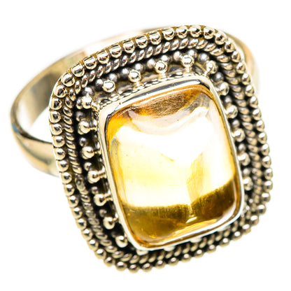 Sterling silver citrine sugarloaf ring, textured scalloped border and yellow gem face