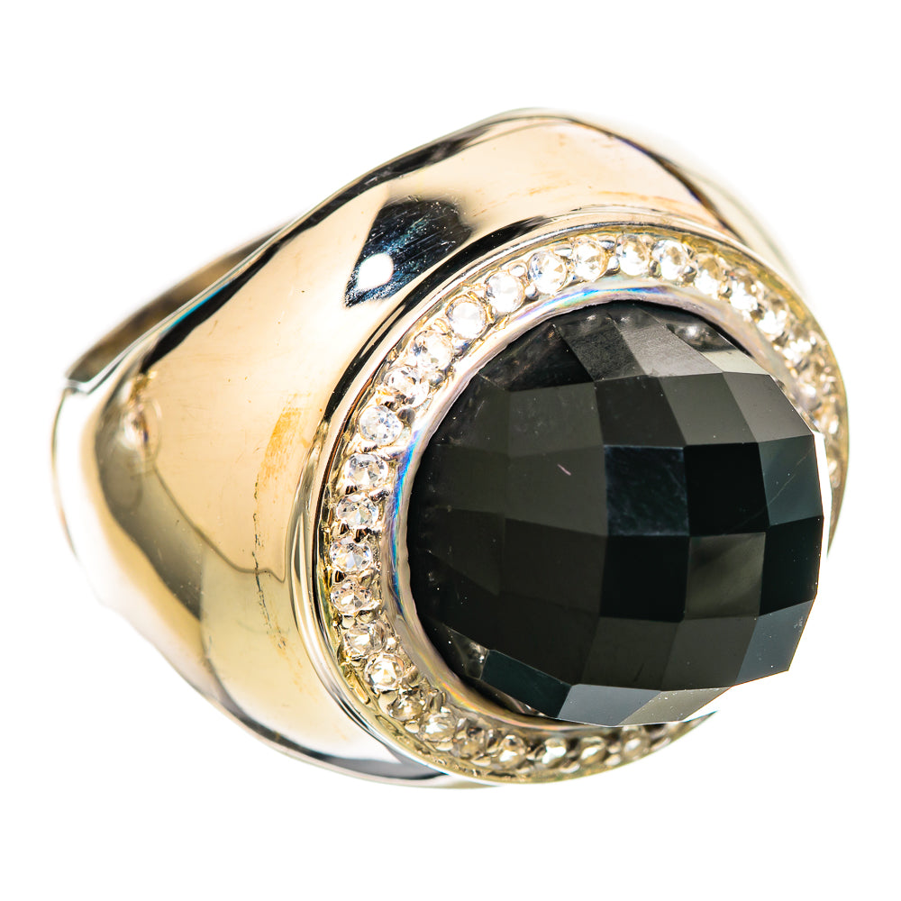 Black onyx CZ ring in 925 sterling silver with faceted black center stone