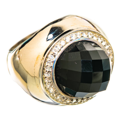 Black onyx CZ ring in 925 sterling silver with faceted black center stone