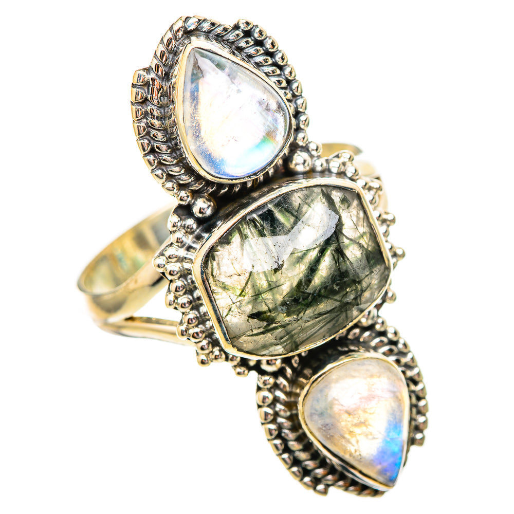 Tourmalinated Quartz, Rainbow Moonstone Rings handcrafted by Ana Silver Co - RING115015 - Photo 2