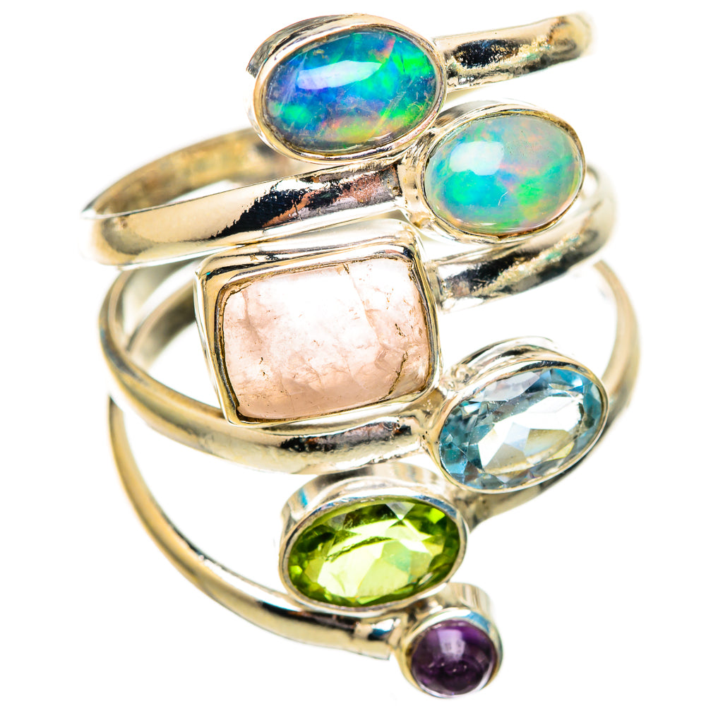 Rose Quartz, Ethiopian Opal, Peridot, Blue Topaz, Amethyst Rings handcrafted by Ana Silver Co - RING115044 - Photo 2