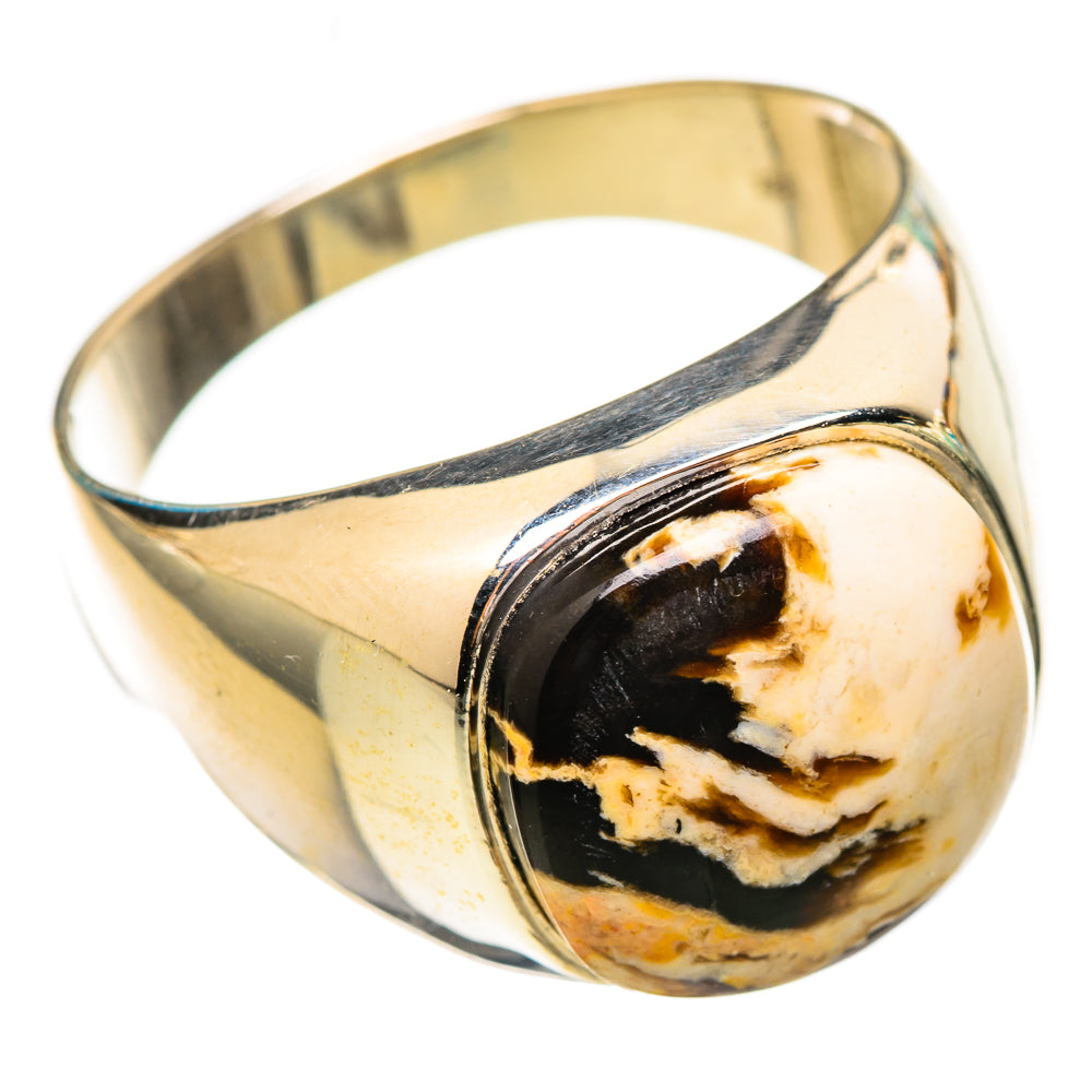 Sterling silver ring featuring oval peanut wood jasper stone with raised bezel