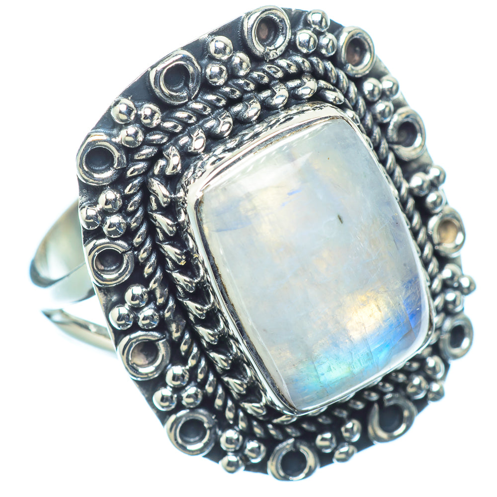 Rainbow Moonstone Rings handcrafted by Ana Silver Co - RING11505