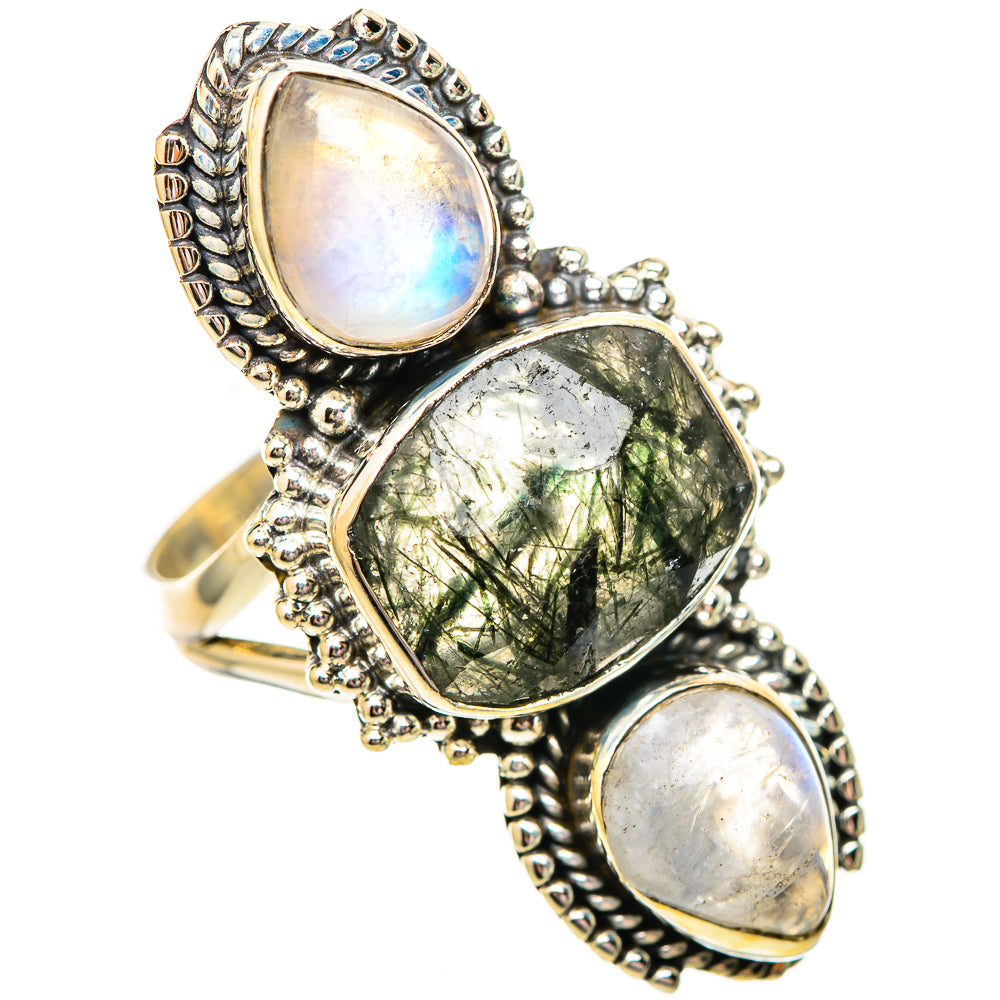 Tourmalinated Quartz, Rainbow Moonstone Rings handcrafted by Ana Silver Co - RING115066 - Photo 2