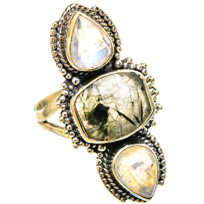 Tourmalinated Quartz, Rainbow Moonstone Rings handcrafted by Ana Silver Co - RING115114 - Photo 2