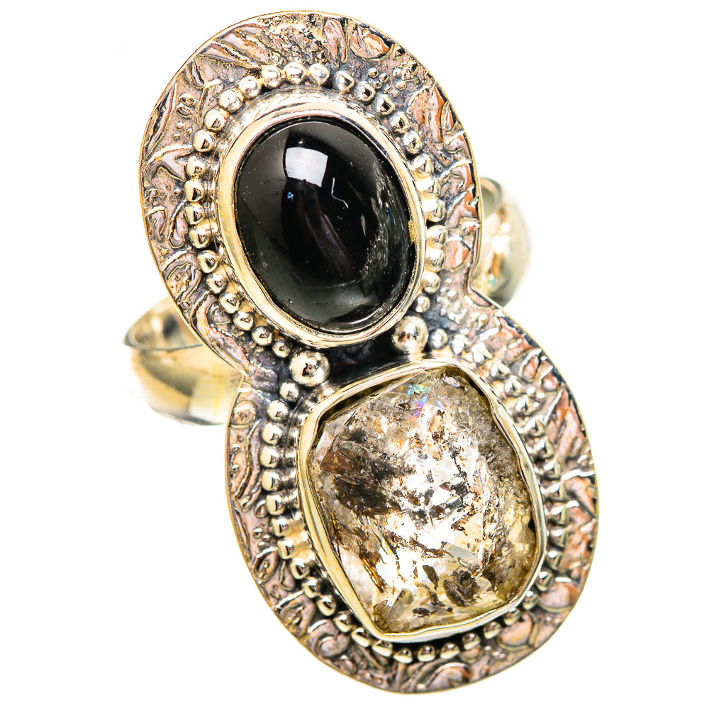 Sterling silver ring: oval black onyx and oval crystal (two-stone bezel)