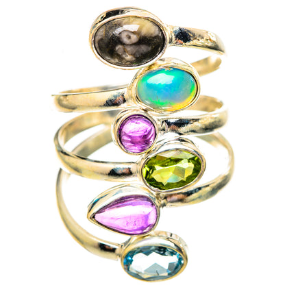 Tourmalinated Quartz, Ethiopian Opal, Amethyst, Peridot, Blue Topaz Rings handcrafted by Ana Silver Co - RING115137 - Photo 2