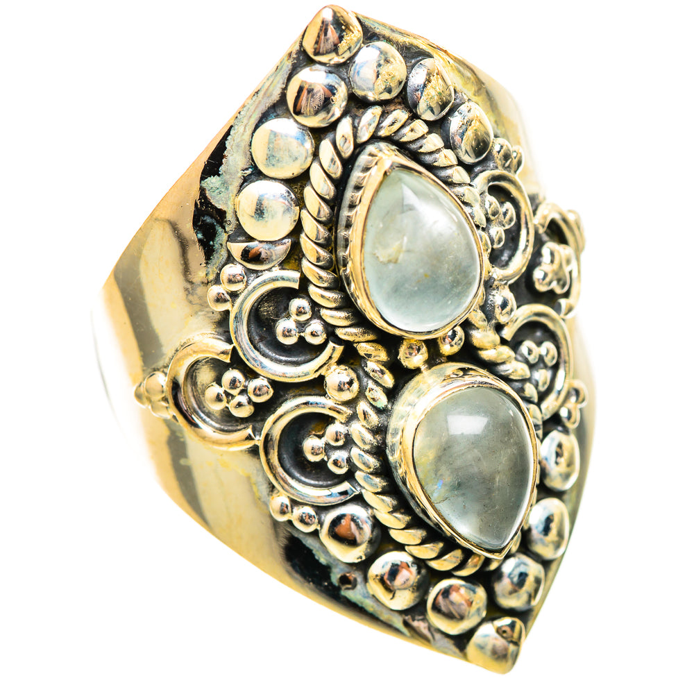Size 9 sterling silver aquamarine oval cabochon ring, ornate filigree two-stone design