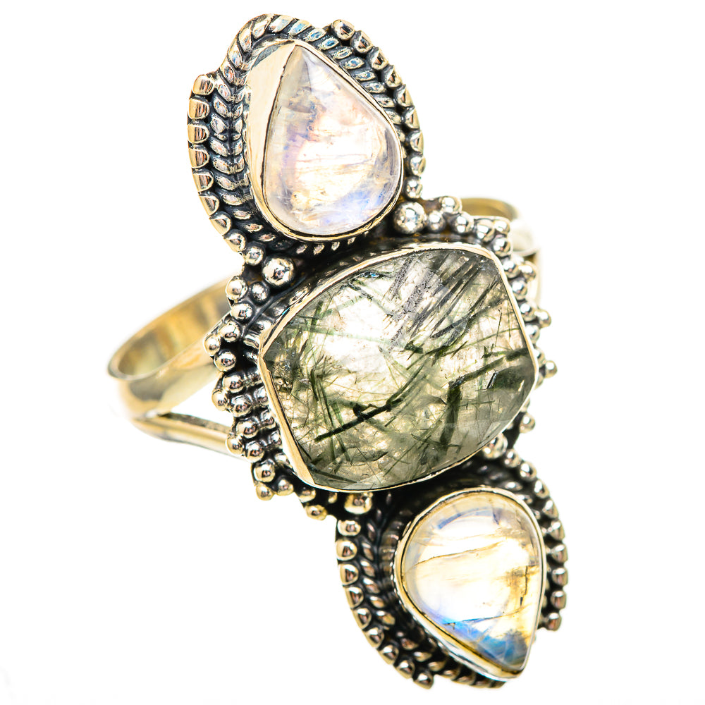 Tourmalinated Quartz, Rainbow Moonstone Rings handcrafted by Ana Silver Co - RING115182 - Photo 2