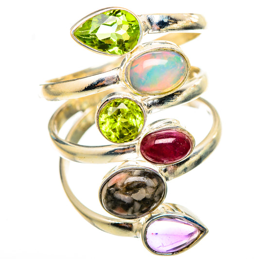 Ethiopian Opal, Crinoid Fossil, Ethiopian Opal, Peridot, Amethyst Rings handcrafted by Ana Silver Co - RING115205 - Photo 2