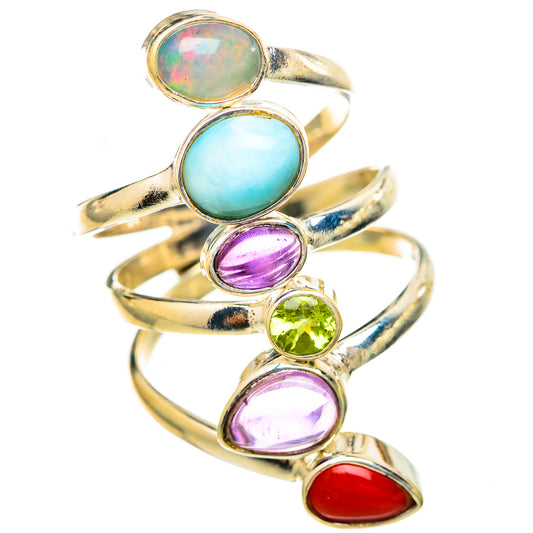 Larimar, Ethiopian Opal, Amethyst, Peridot, Red Coral Rings handcrafted by Ana Silver Co - RING115231 - Photo 2