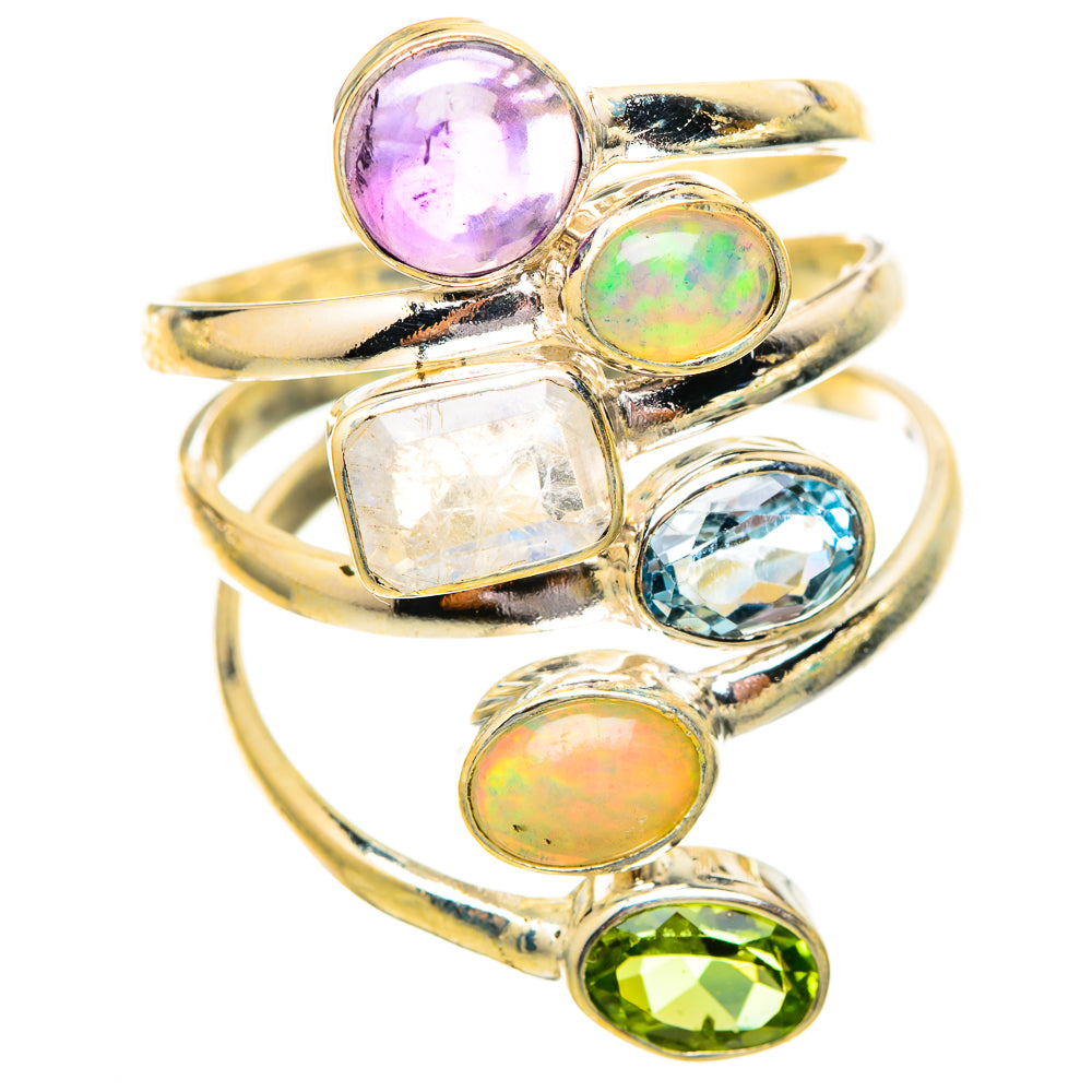 Rainbow Moonstone, Ethiopian Opal, Blue Topaz, Peridot, Amethyst Rings handcrafted by Ana Silver Co - RING115250 - Photo 2