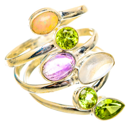 Rainbow Moonstone, Amethyst, Peridot, Ethiopian Opal Rings handcrafted by Ana Silver Co - RING115251 - Photo 2