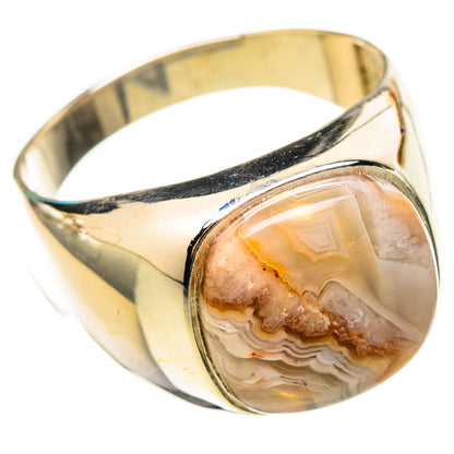 Sterling silver oval agate ring with swirled lace-pattern stone, polished band