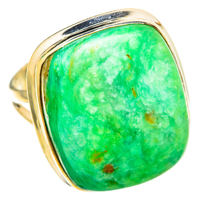 Oval green chrysocolla cabochon ring on 925 sterling silver band, angled side view