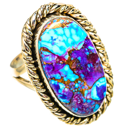 Spiny oyster turquoise ring, 925 sterling silver, oval cabochon in blue/purple, rope bezel