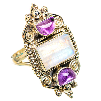 Rainbow Moonstone, Amethyst Rings handcrafted by Ana Silver Co - RING116327 - Photo 2