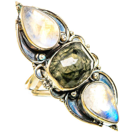 Tourmalinated Quartz, Rainbow Moonstone Rings handcrafted by Ana Silver Co - RING116329 - Photo 2