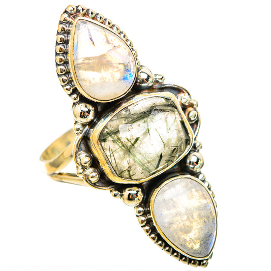 Tourmalinated Quartz, Rainbow Moonstone Rings handcrafted by Ana Silver Co - RING116356 - Photo 2