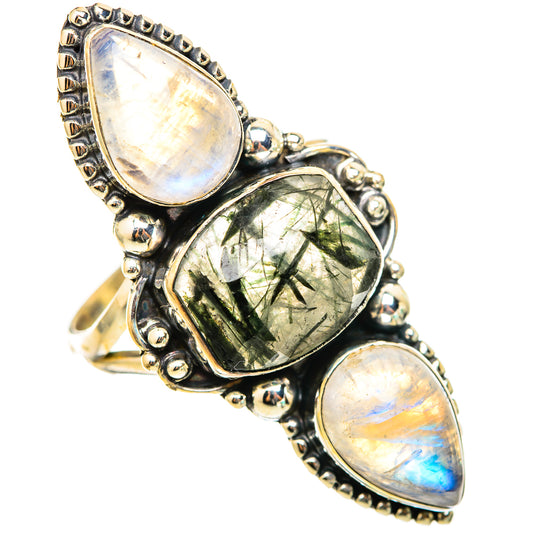 Tourmalinated Quartz, Rainbow Moonstone Rings handcrafted by Ana Silver Co - RING116381 - Photo 2