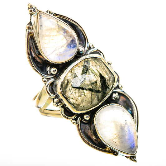Tourmalinated Quartz, Rainbow Moonstone Rings handcrafted by Ana Silver Co - RING116413 - Photo 2