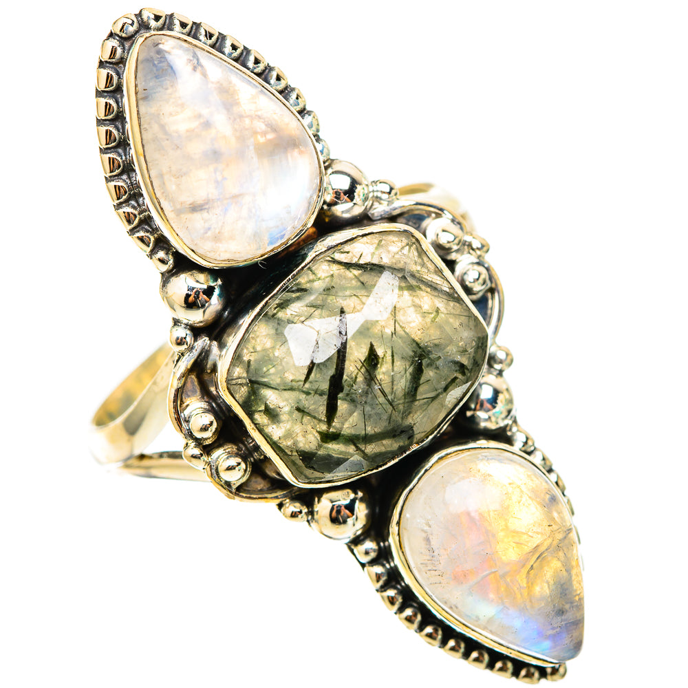 Tourmalinated Quartz, Rainbow Moonstone Rings handcrafted by Ana Silver Co - RING116440 - Photo 2