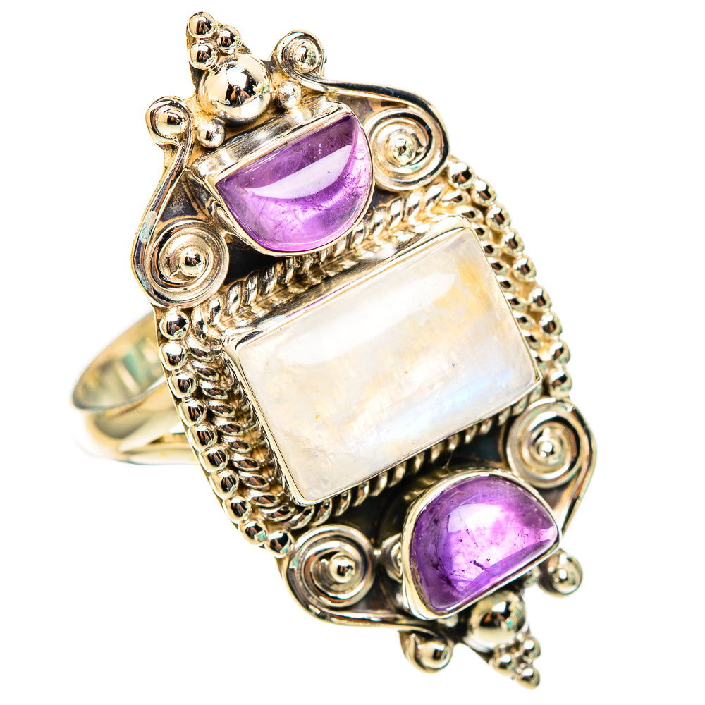 Rainbow Moonstone, Amethyst Rings handcrafted by Ana Silver Co - RING116489 - Photo 2