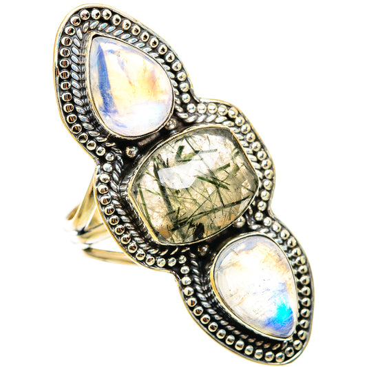 Tourmalinated Quartz, Rainbow Moonstone Rings handcrafted by Ana Silver Co - RING116490 - Photo 2