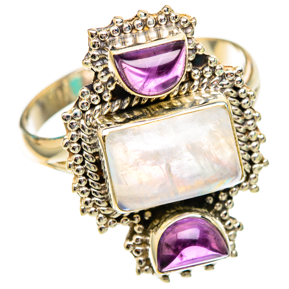 Rainbow Moonstone, Amethyst Rings handcrafted by Ana Silver Co - RING116555 - Photo 2