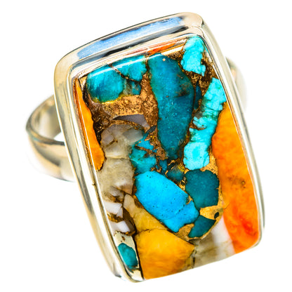 Blue Orange Copper Composite Turquoise Rings handcrafted by Ana Silver Co - RING116567 - Photo 2