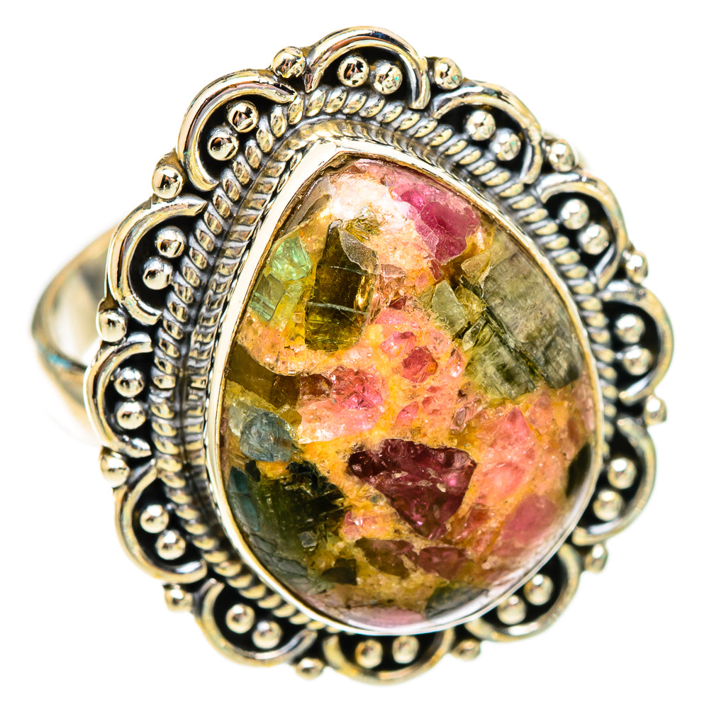 Ornate oval multicolor gemstone ring with beaded 925 sterling silver border