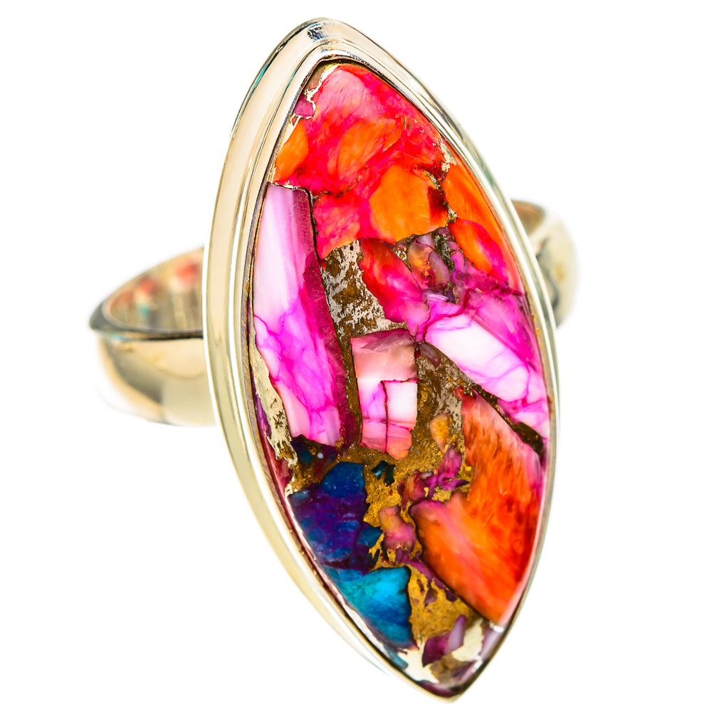 Sterling silver marquise gemstone ring featuring multicolor pink, orange, blue and purple stone
