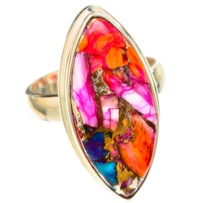 Sterling silver marquise gemstone ring featuring multicolor pink, orange, blue and purple stone