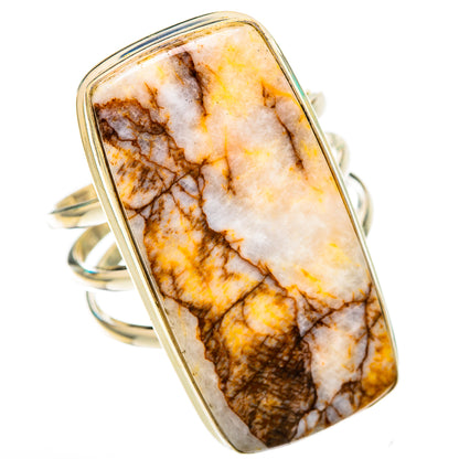 Sterling silver picture jasper ring with rectangular cabochon, size 12.25