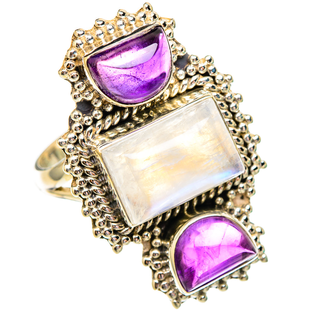 Rainbow Moonstone, Amethyst Rings handcrafted by Ana Silver Co - RING116628 - Photo 2