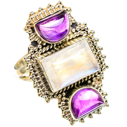 Rainbow Moonstone, Amethyst Rings handcrafted by Ana Silver Co - RING116628 - Photo 2