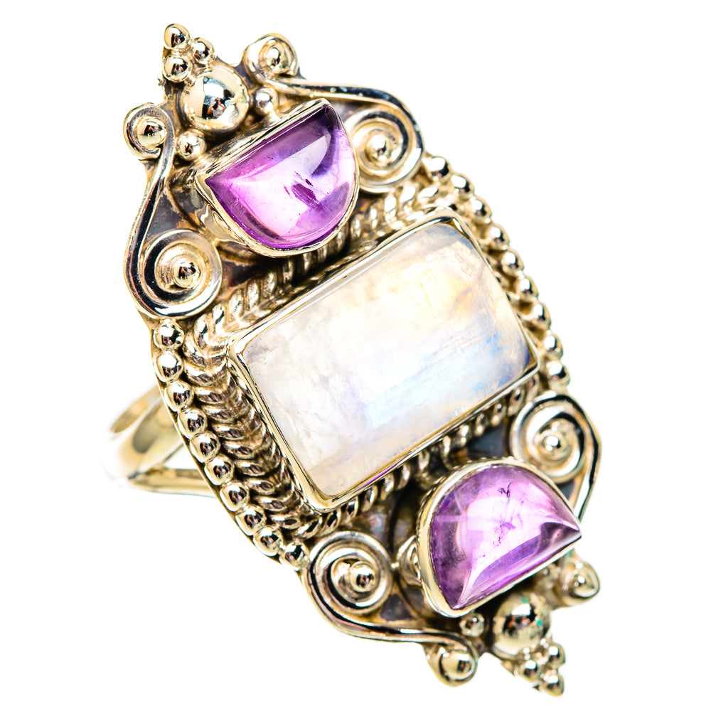Rainbow Moonstone, Amethyst Rings handcrafted by Ana Silver Co - RING116629 - Photo 2