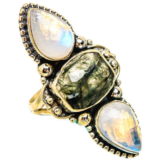 Tourmalinated Quartz, Rainbow Moonstone Rings handcrafted by Ana Silver Co - RING116630 - Photo 2