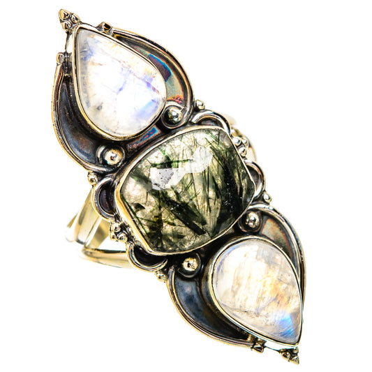 Tourmalinated Quartz, Rainbow Moonstone Rings handcrafted by Ana Silver Co - RING116631 - Photo 2