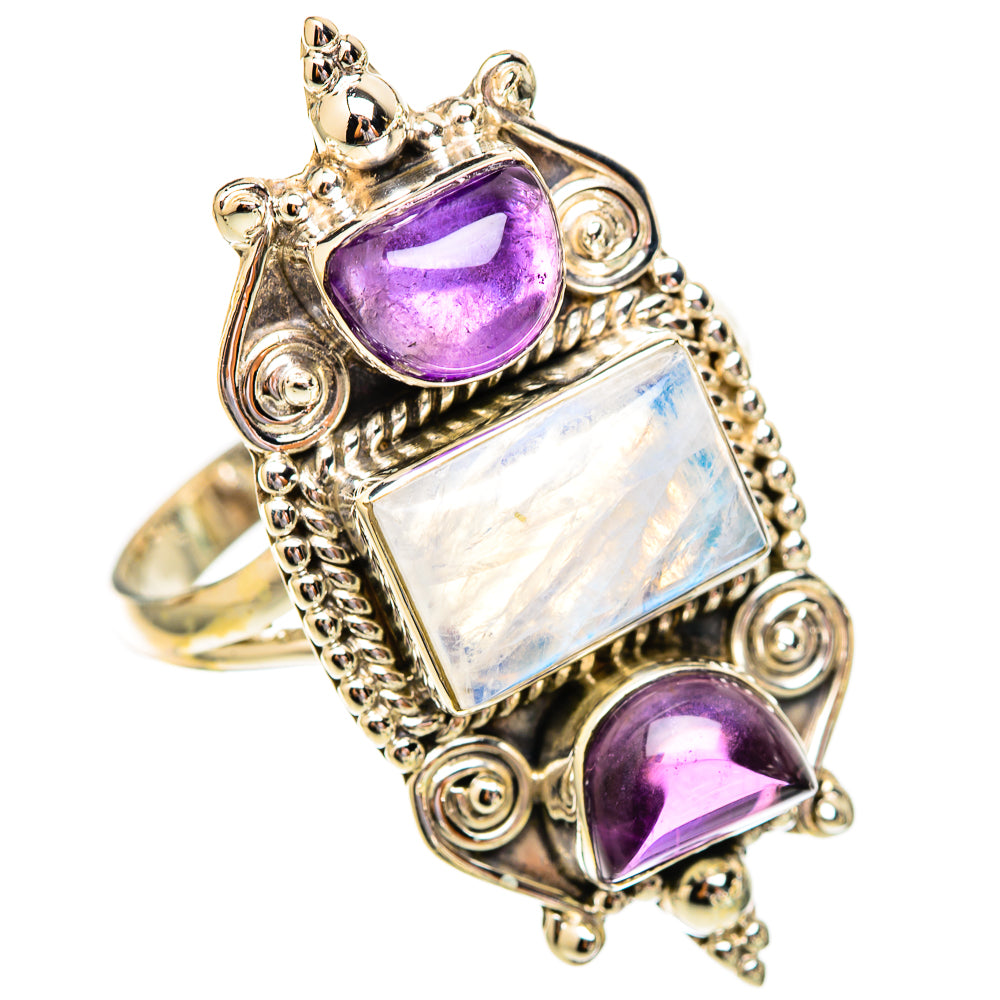 Rainbow Moonstone, Amethyst Rings handcrafted by Ana Silver Co - RING116660 - Photo 2