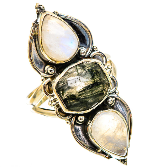 Tourmalinated Quartz, Rainbow Moonstone Rings handcrafted by Ana Silver Co - RING116663 - Photo 2