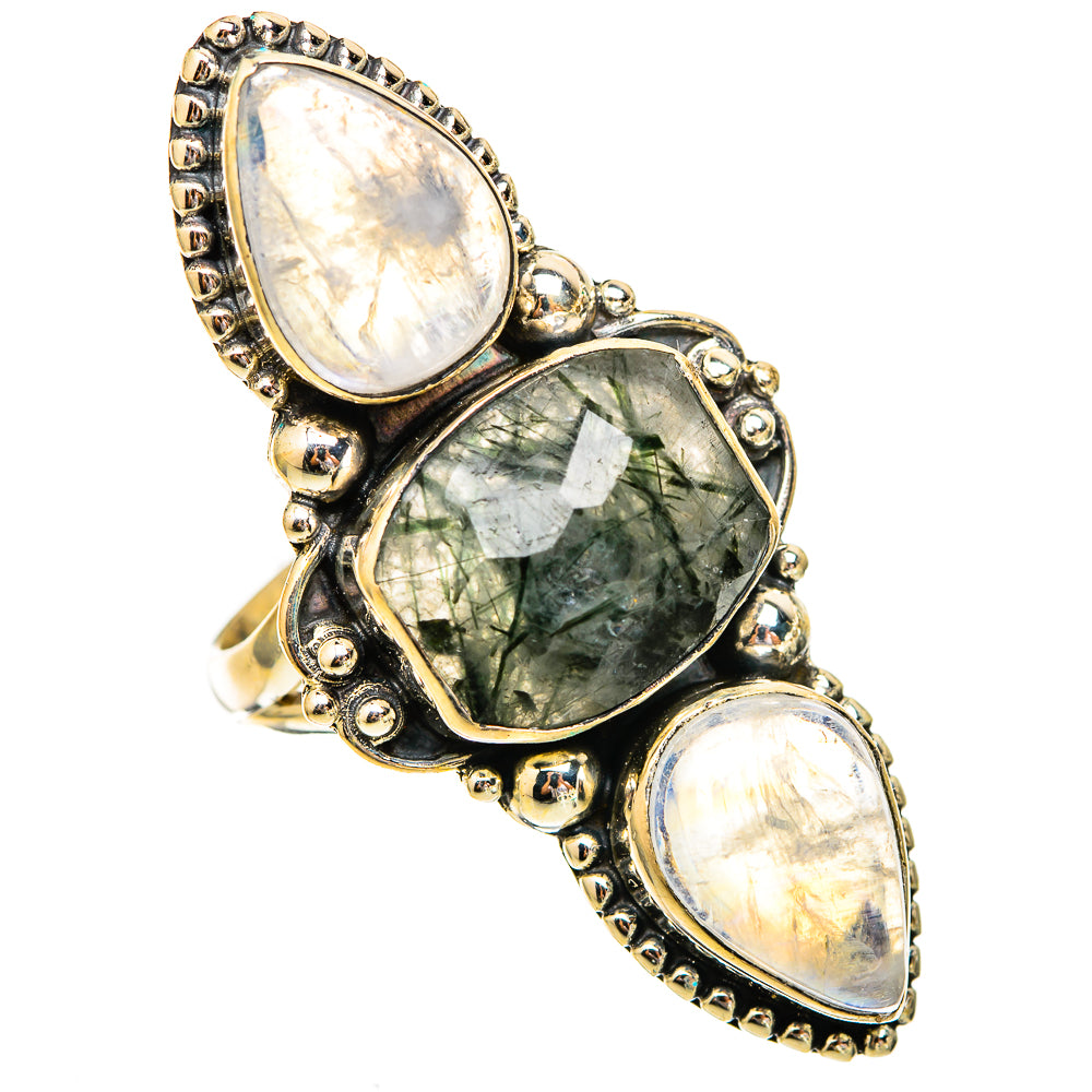 Tourmalinated Quartz, Rainbow Moonstone Rings handcrafted by Ana Silver Co - RING116664 - Photo 2